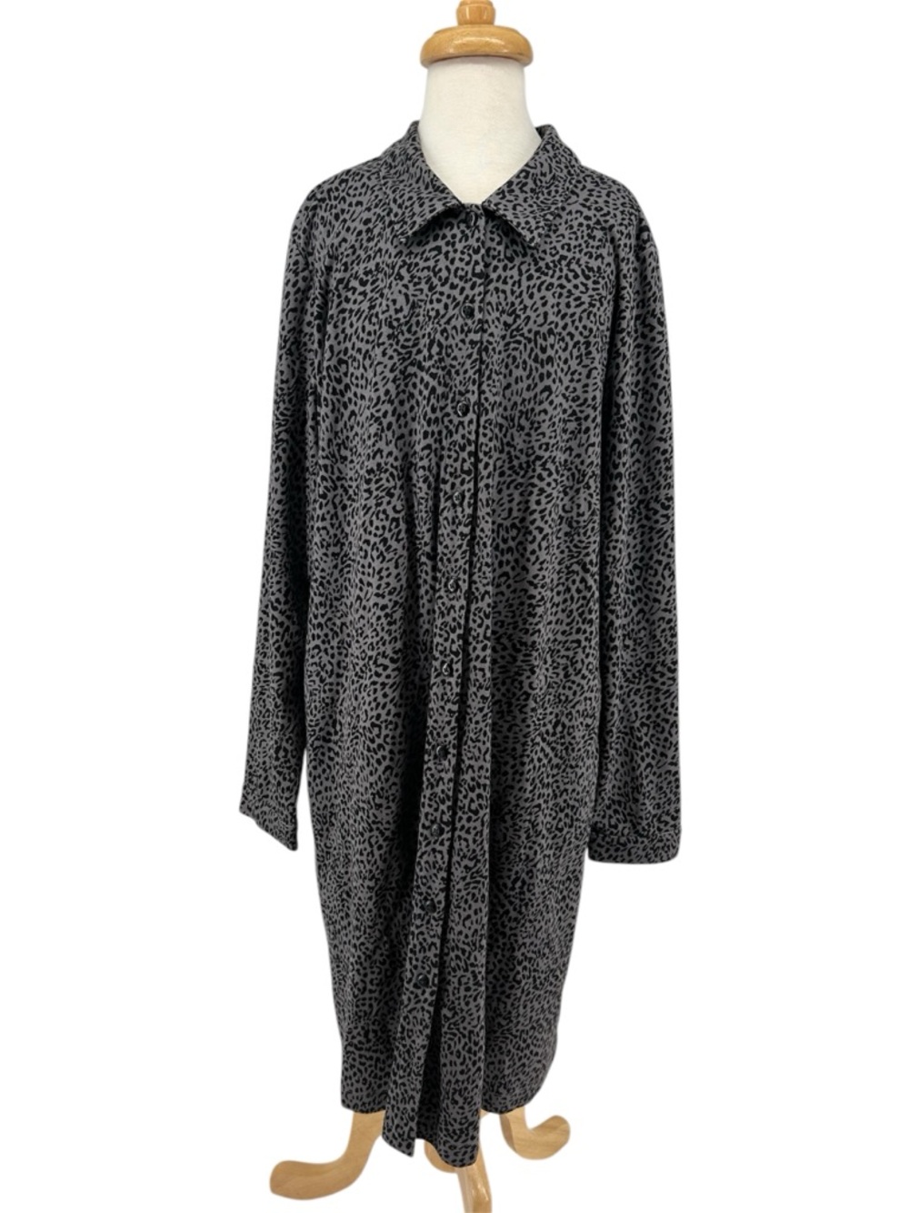 J. Jill Gray and Black Leopard Print Button Up Shirtdress Size Large Petite